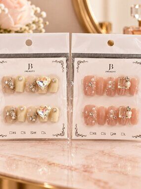 Nude Bling Press-On Nails Set of 2 Rhinestone Crystal Heart NWT